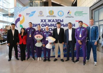 ТҮРКІСТАН ЖҰРТШЫЛЫҒЫ АЗИЯ ОЙЫНДАРЫНЫҢ ЖЕҢІМПАЗДАРЫ МЕН ЖҮЛДЕГЕРЛЕРІН ҚОШЕМЕТПЕН ҚАРСЫ АЛДЫ